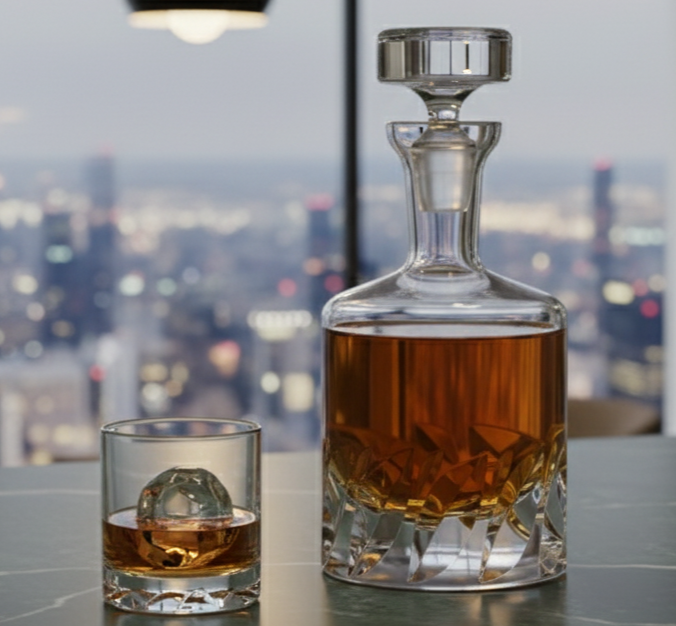 Beveled Blade Decanter with Free Luxury Satin Decanter and Stopper Bags