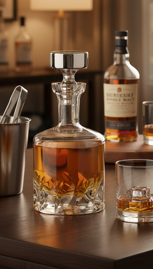 Beveled Blade Decanter with Free Luxury Satin Decanter and Stopper Bags