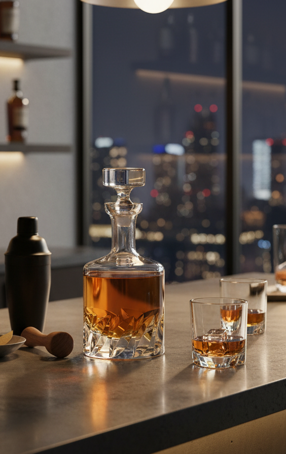 Beveled Blade Decanter with Free Luxury Satin Decanter and Stopper Bags