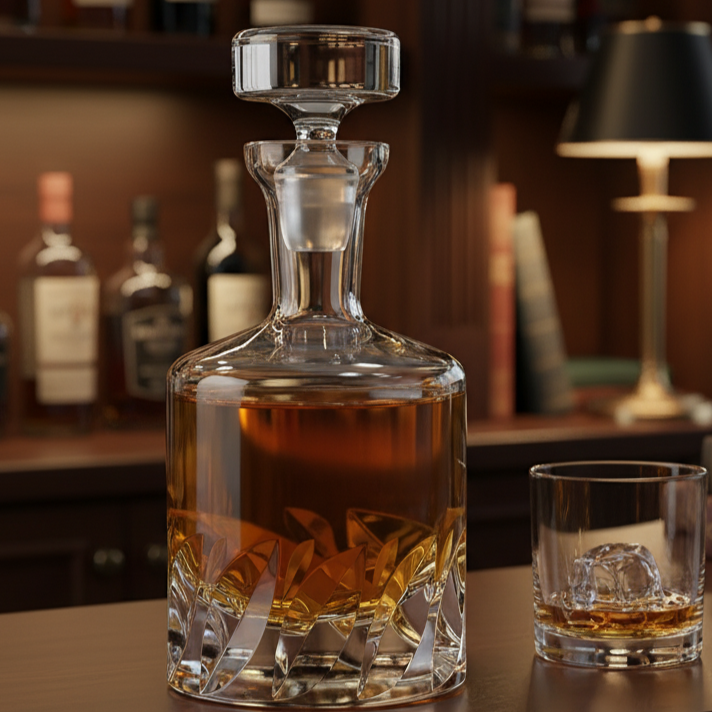 Beveled Blade Decanter with Free Luxury Satin Decanter and Stopper Bags